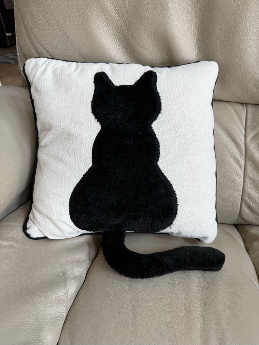 Plush Black Cat Decorative Throw Pillow White/Black